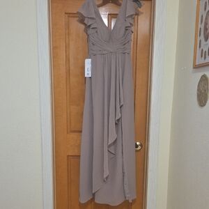 Azazie Taupe Ruffle Wedding Dress